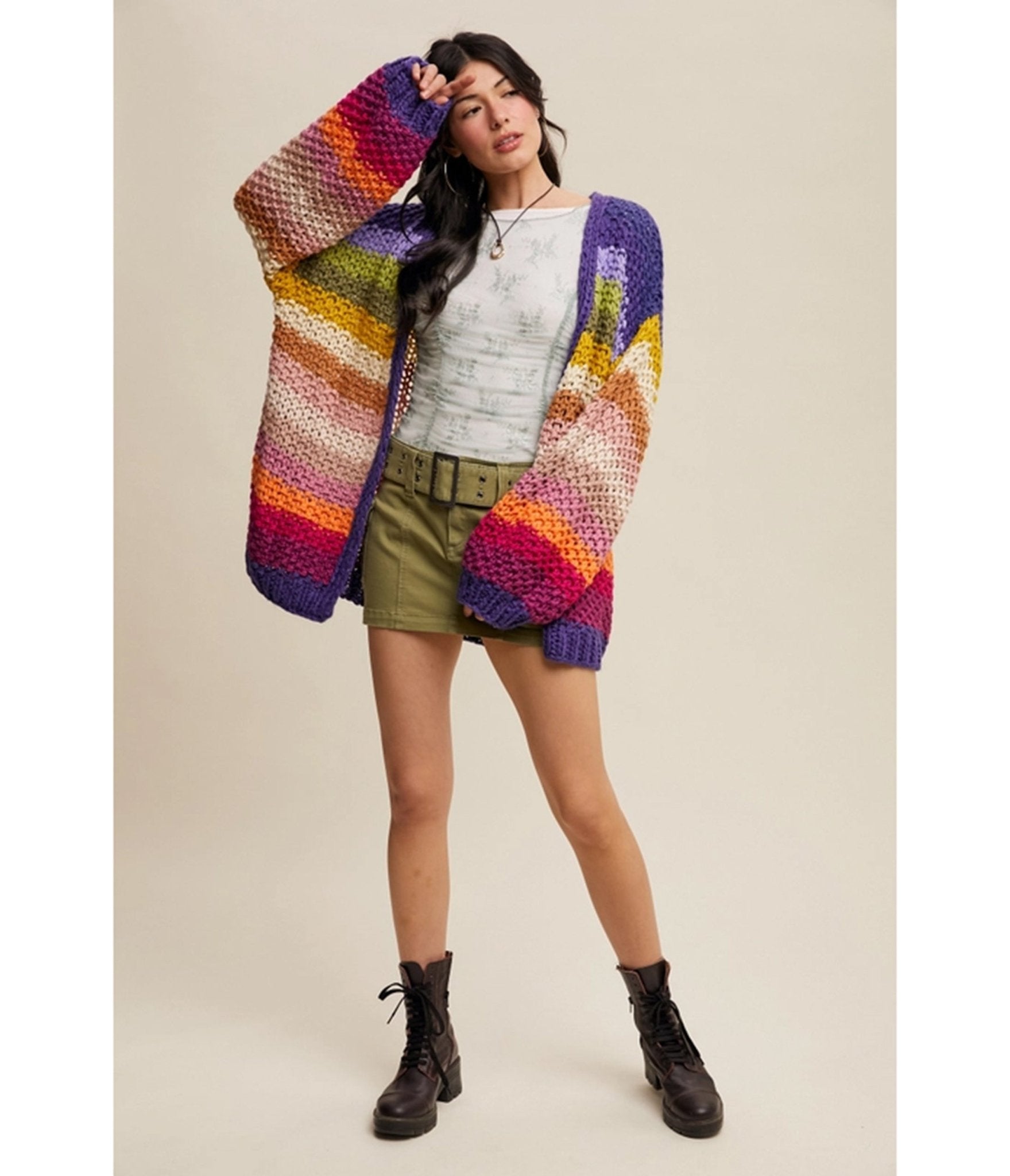 Rainbow Crochet Open Cardigan - Unique Vintage - Womens, TOPS, SWEATERS
