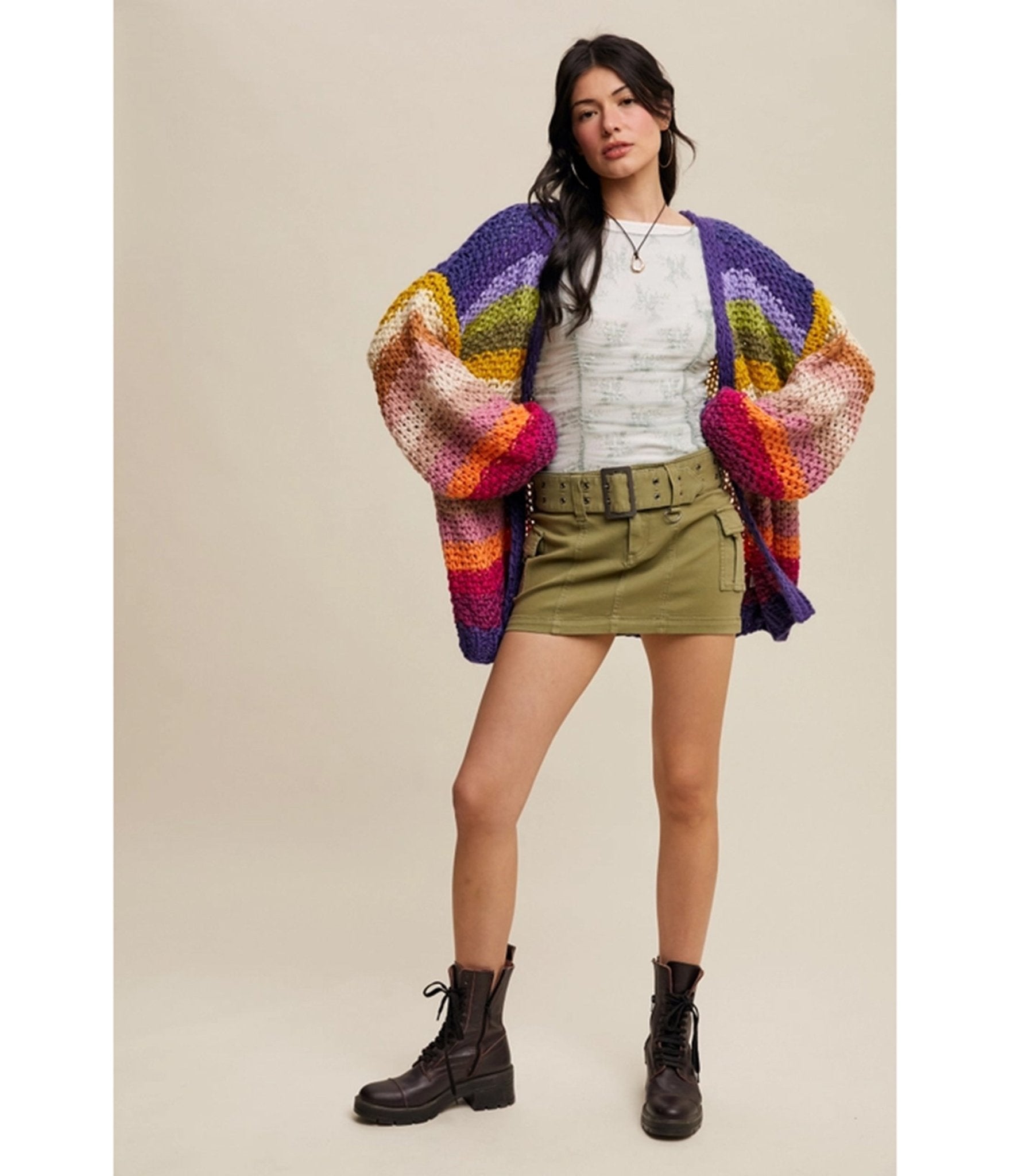 Rainbow Crochet Open Cardigan - Unique Vintage - Womens, TOPS, SWEATERS