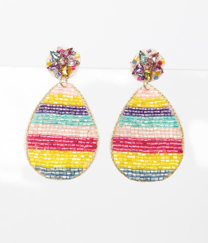 Rainbow Egg Beaded Drop Earrings - Unique Vintage - Womens, ACCESSORIES, JEWELRY