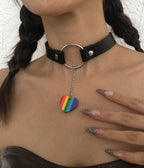 Rainbow Heart Leatherette Choker - Unique Vintage - Womens, ACCESSORIES, JEWELRY