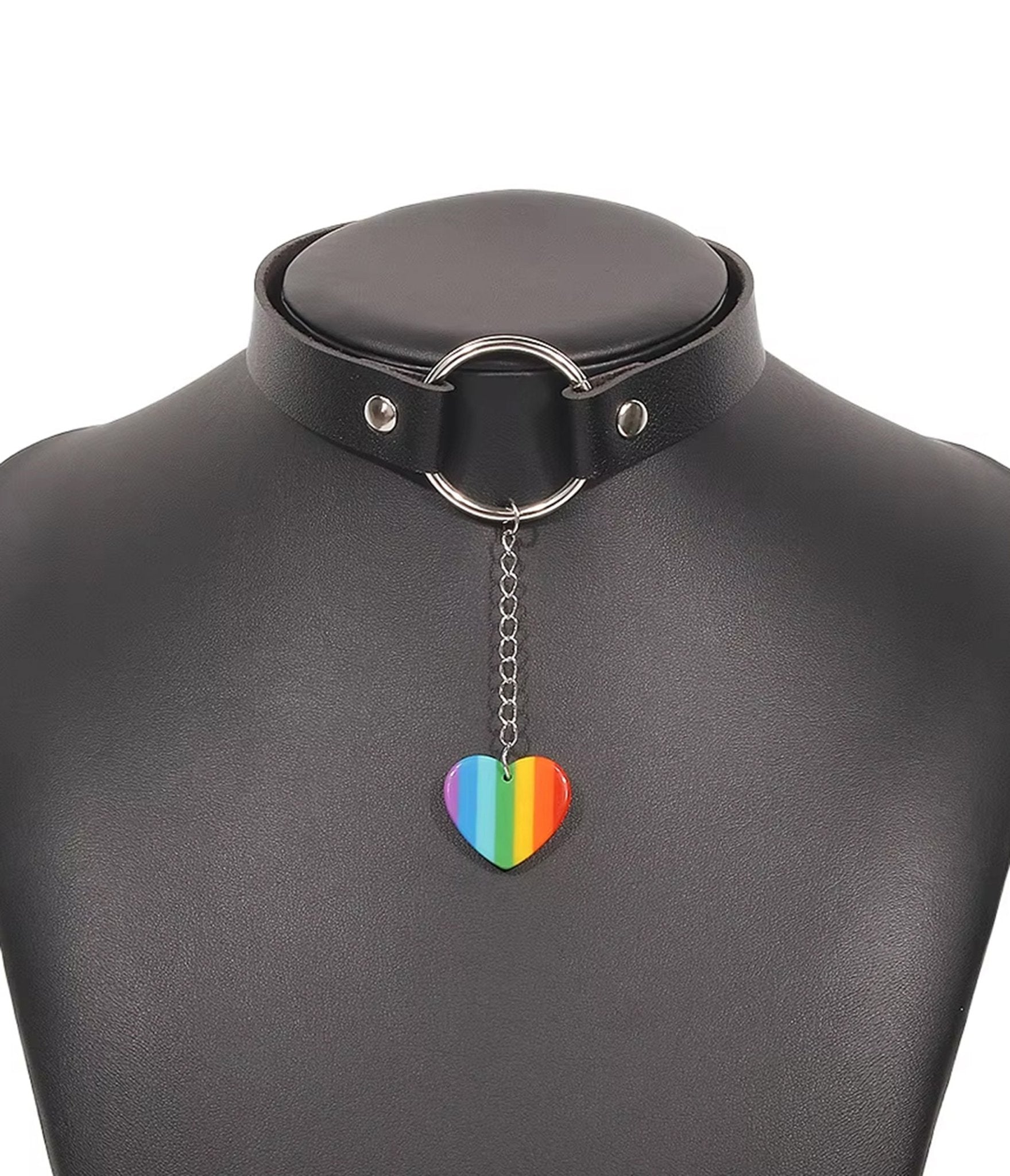 Rainbow Heart Leatherette Choker - Unique Vintage - Womens, ACCESSORIES, JEWELRY
