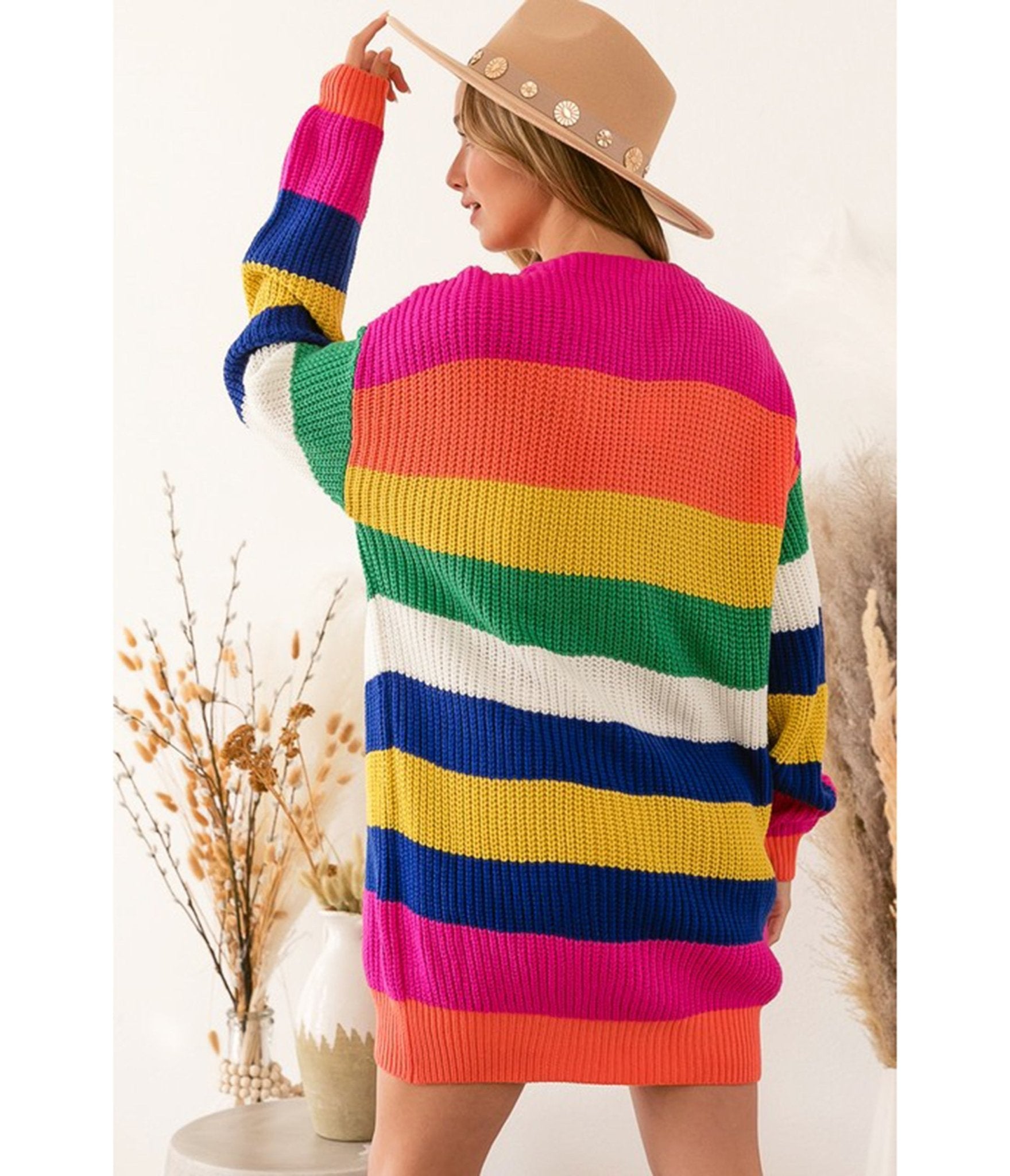 Rainbow Oversized Chunky Cardigan - Unique Vintage - Womens, TOPS, SWEATERS