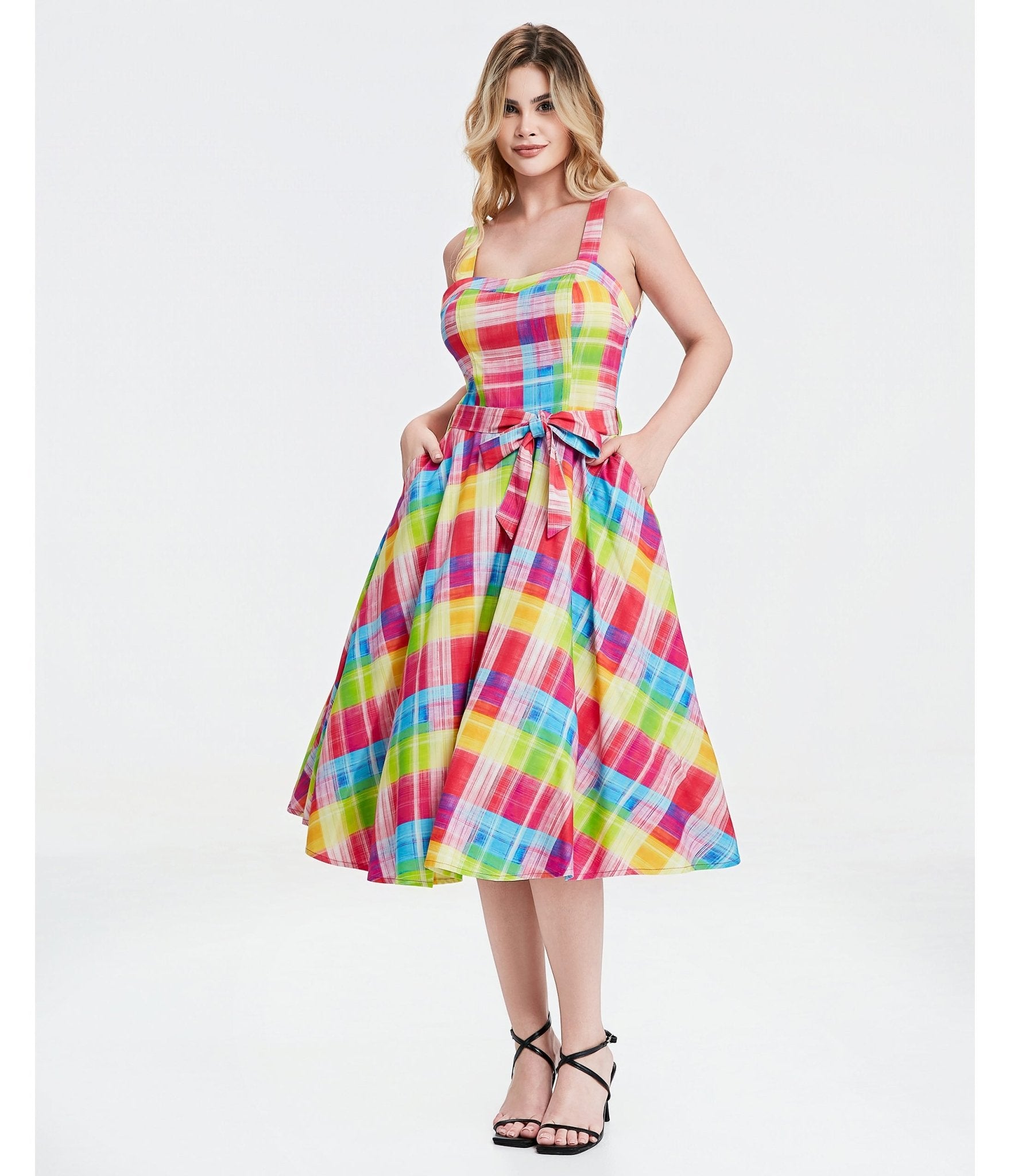 Rainbow Plaid Lori Swing Dress - XLarge - Unique Vintage Rainbow Plaid Lori Swing Dress - XLarge - Unique Vintage