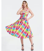 Rainbow Plaid Lori Swing Dress - Unique Vintage - Womens, DRESSES, SWING