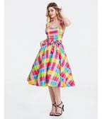 Rainbow Plaid Lori Swing Dress - Unique Vintage - Womens, DRESSES, SWING