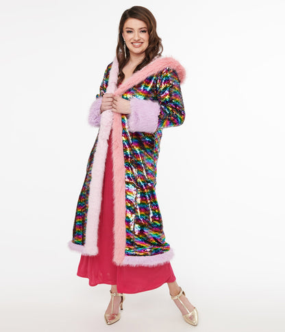 Rainbow Sequin Long Coat - Unique Vintage -