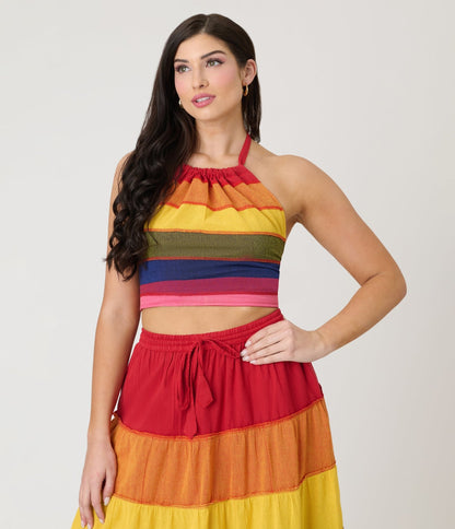 Rainbow Stripe Flowy Top & Skirt Set - Unique Vintage - Womens, BOTTOMS, SKIRTS
