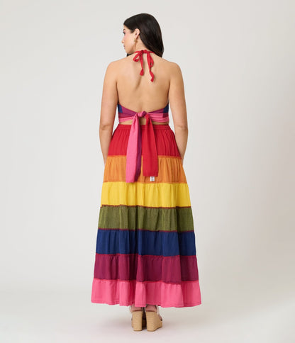 Rainbow Stripe Flowy Top & Skirt Set - Unique Vintage - Womens, BOTTOMS, SKIRTS