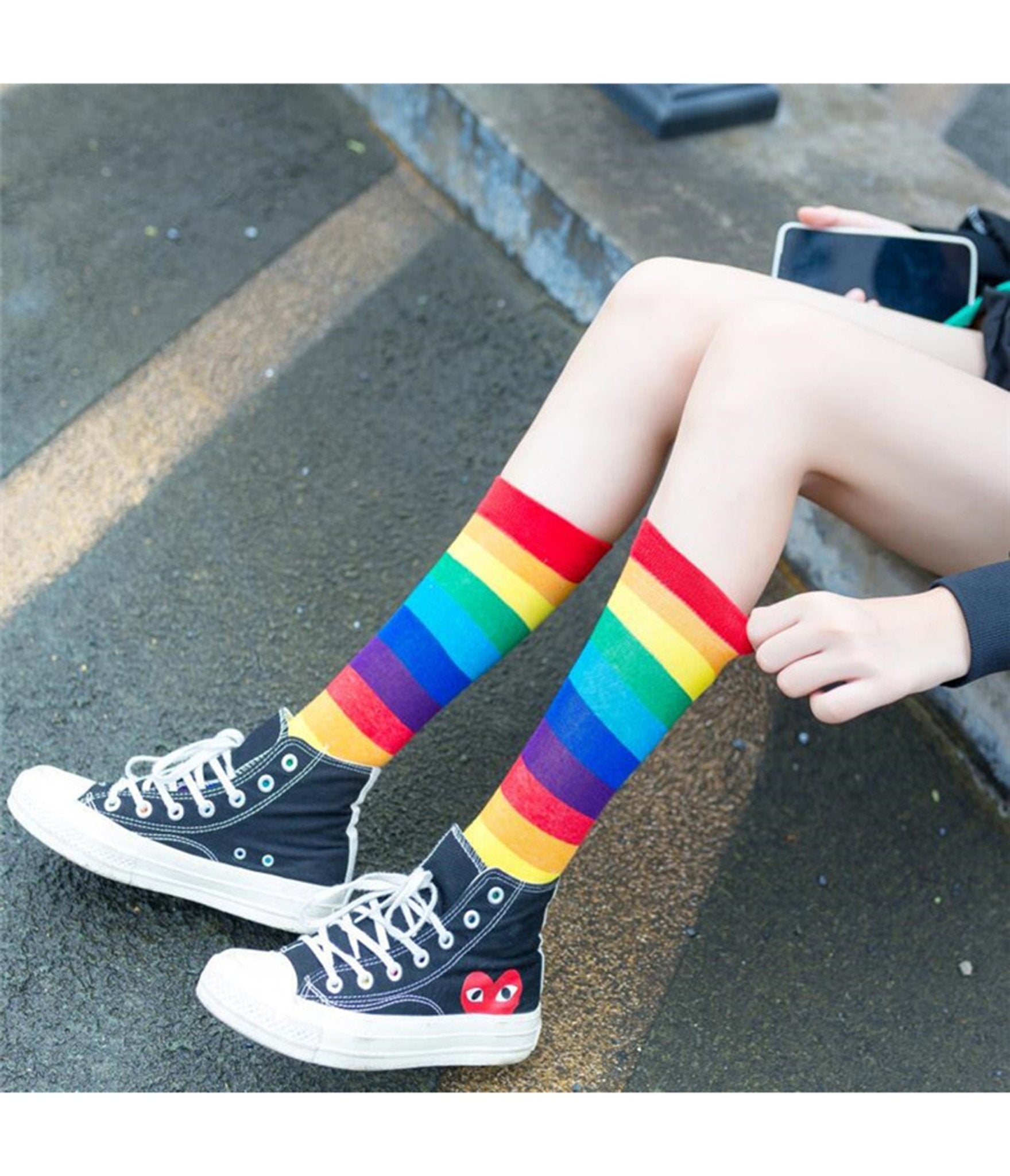 Rainbow Stripe Knee Socks - Unique Vintage - Womens, ACCESSORIES, GIFTS/HOME