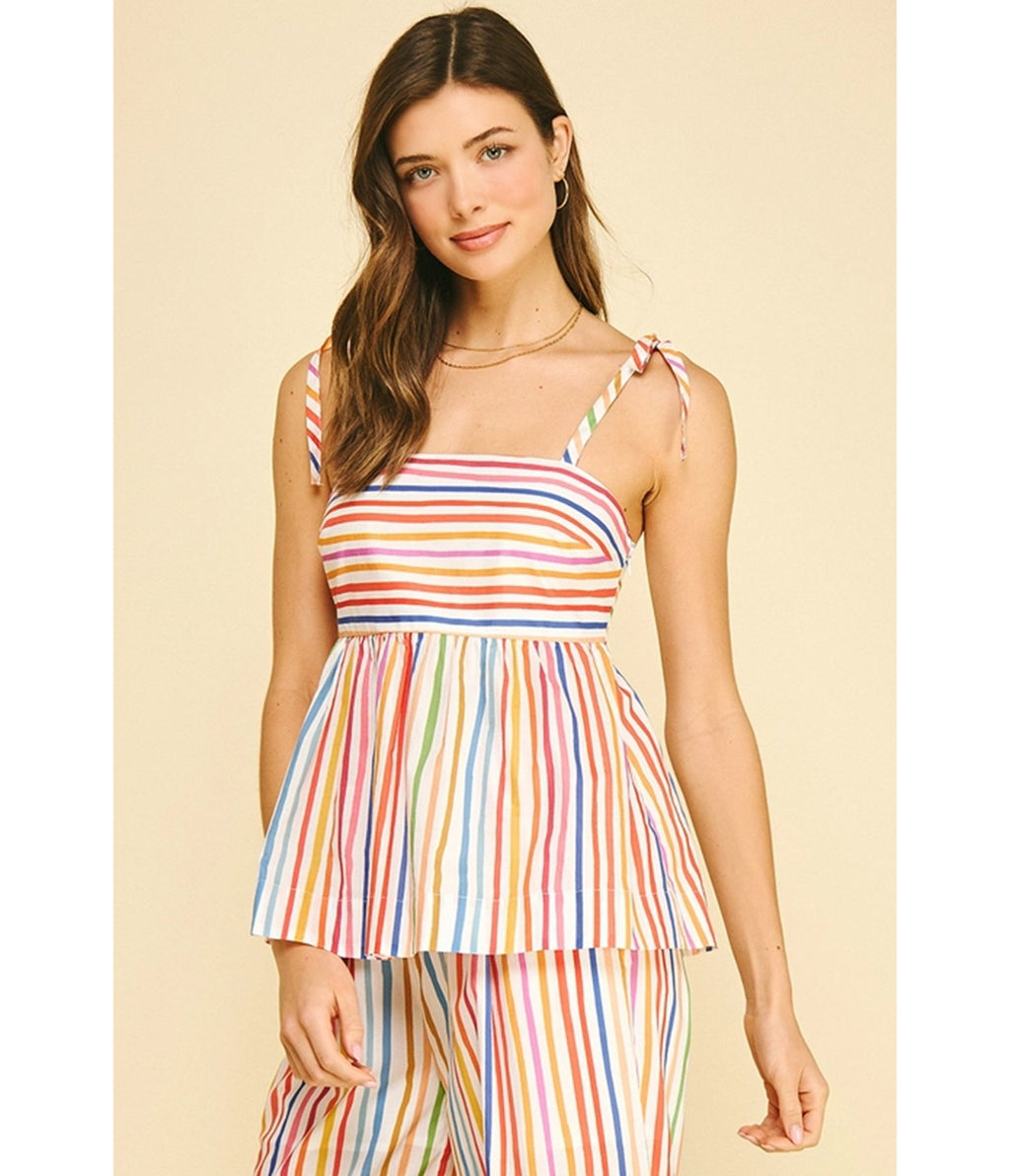 Rainbow Stripe Tie Strap Top - Unique Vintage - Womens, TOPS, SHIRTS