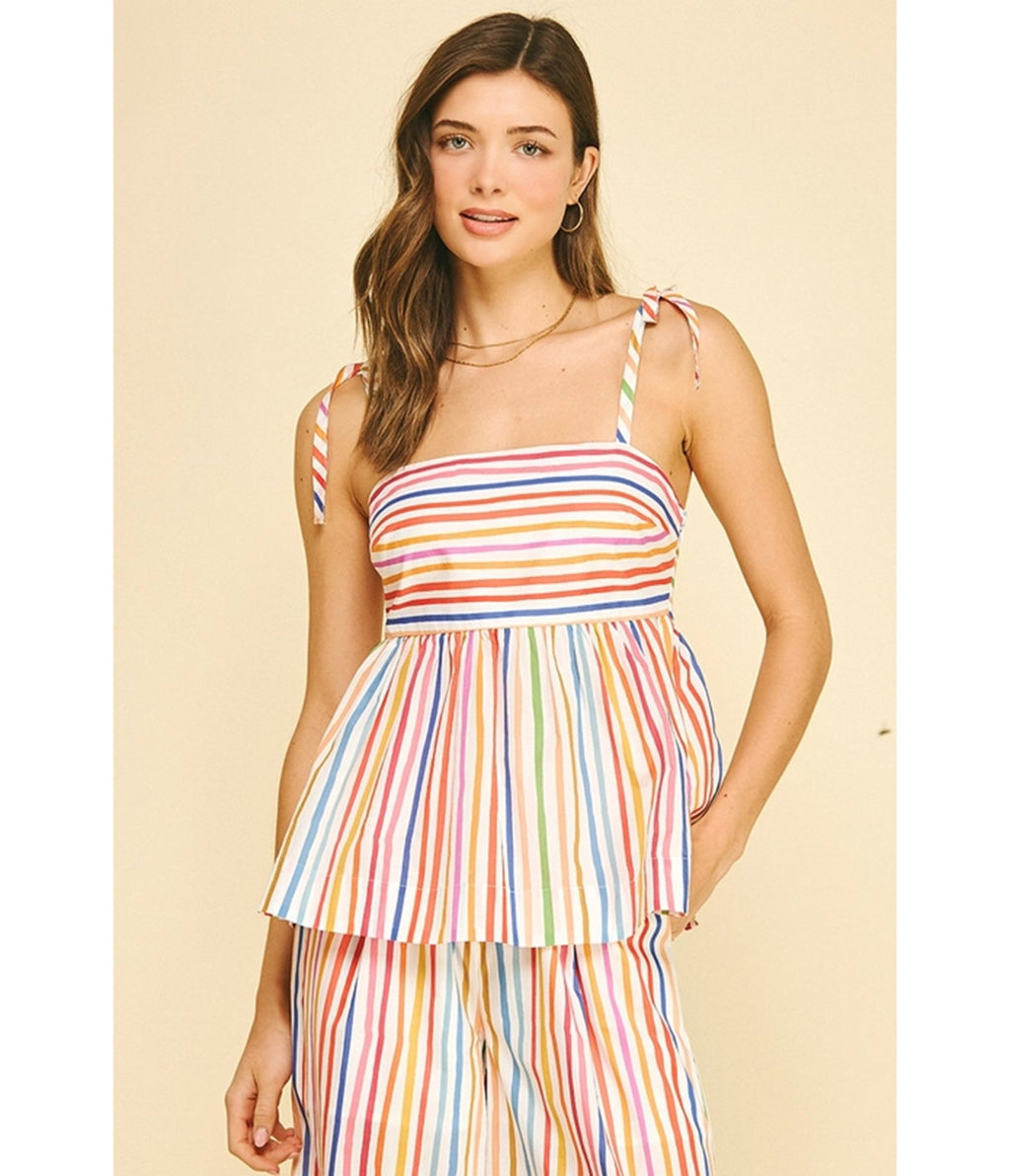 Rainbow Stripe Tie Strap Top - Unique Vintage - Womens, TOPS, SHIRTS