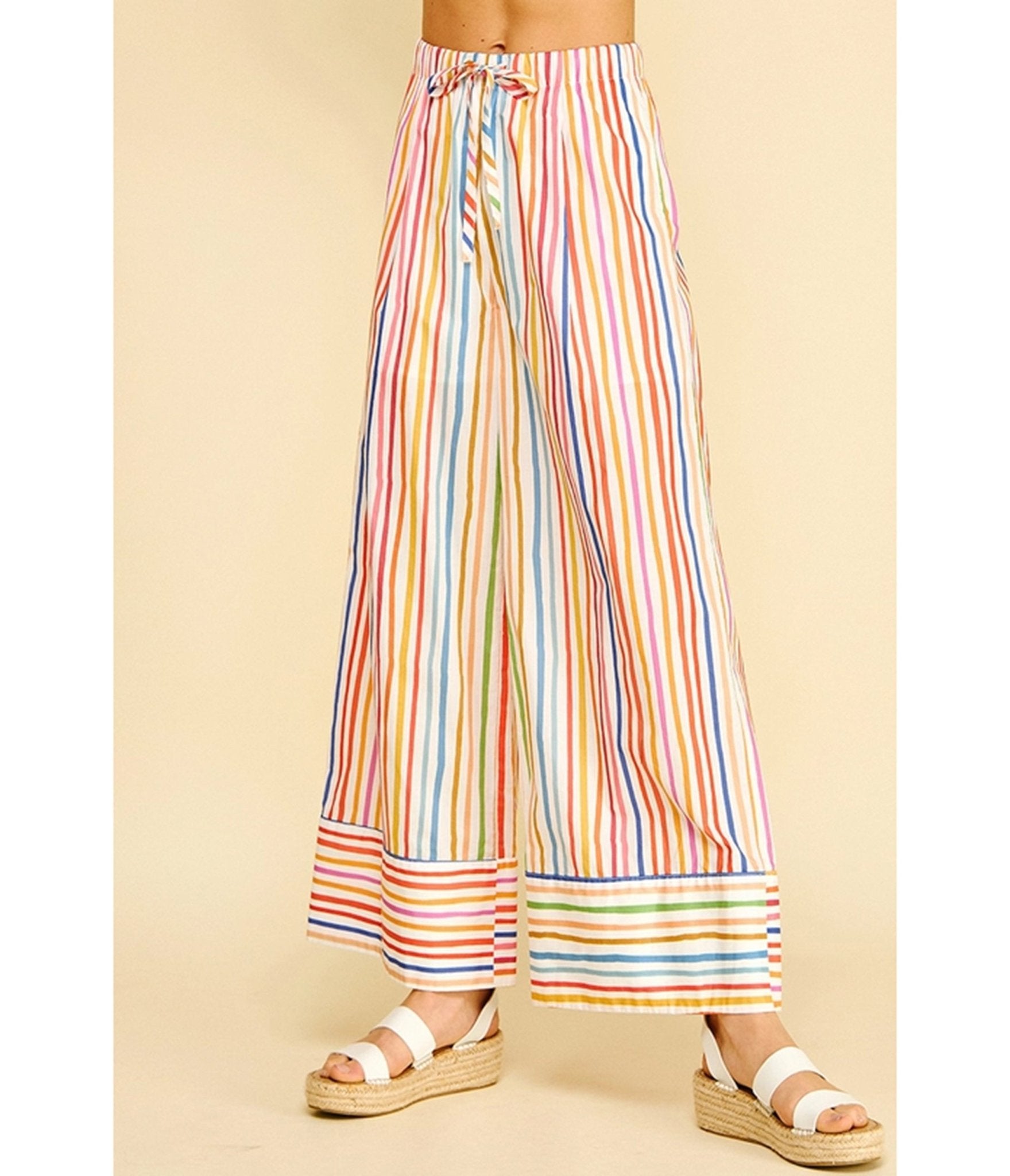 Rainbow Stripe Wide Leg Pants - Unique Vintage - Womens, BOTTOMS, PANTS