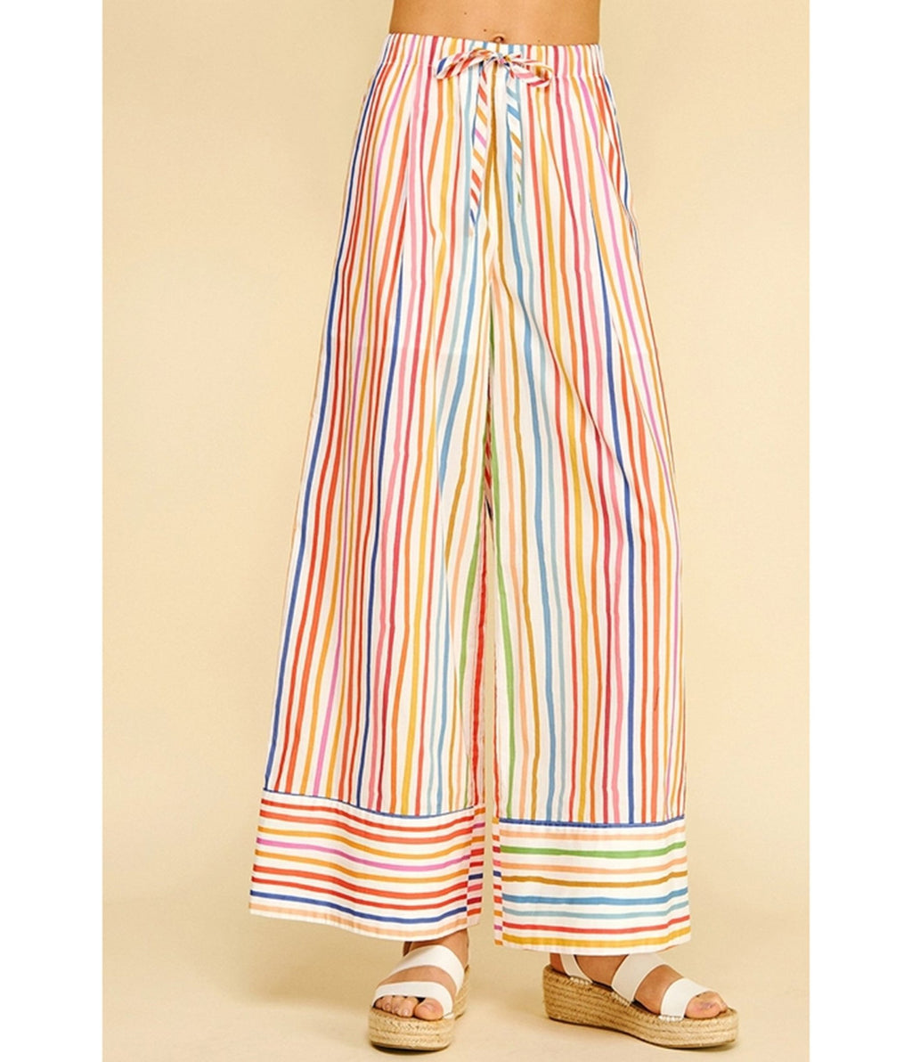 Rainbow Stripe Wide Leg Pants - Unique Vintage - Womens, BOTTOMS, PANTS