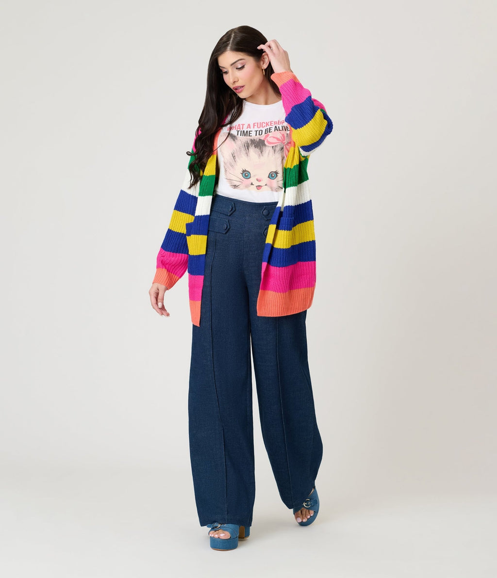 Rainbow Striped Knit Cardigan - Unique Vintage - Womens, TOPS, SWEATERS