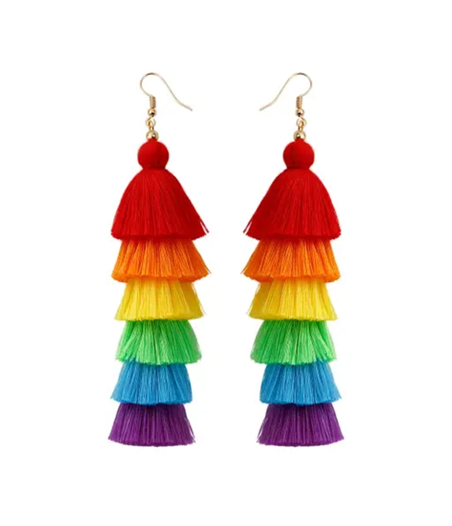 Rainbow Tiered Tassel Earrings - Unique Vintage - Womens, ACCESSORIES, JEWELRY