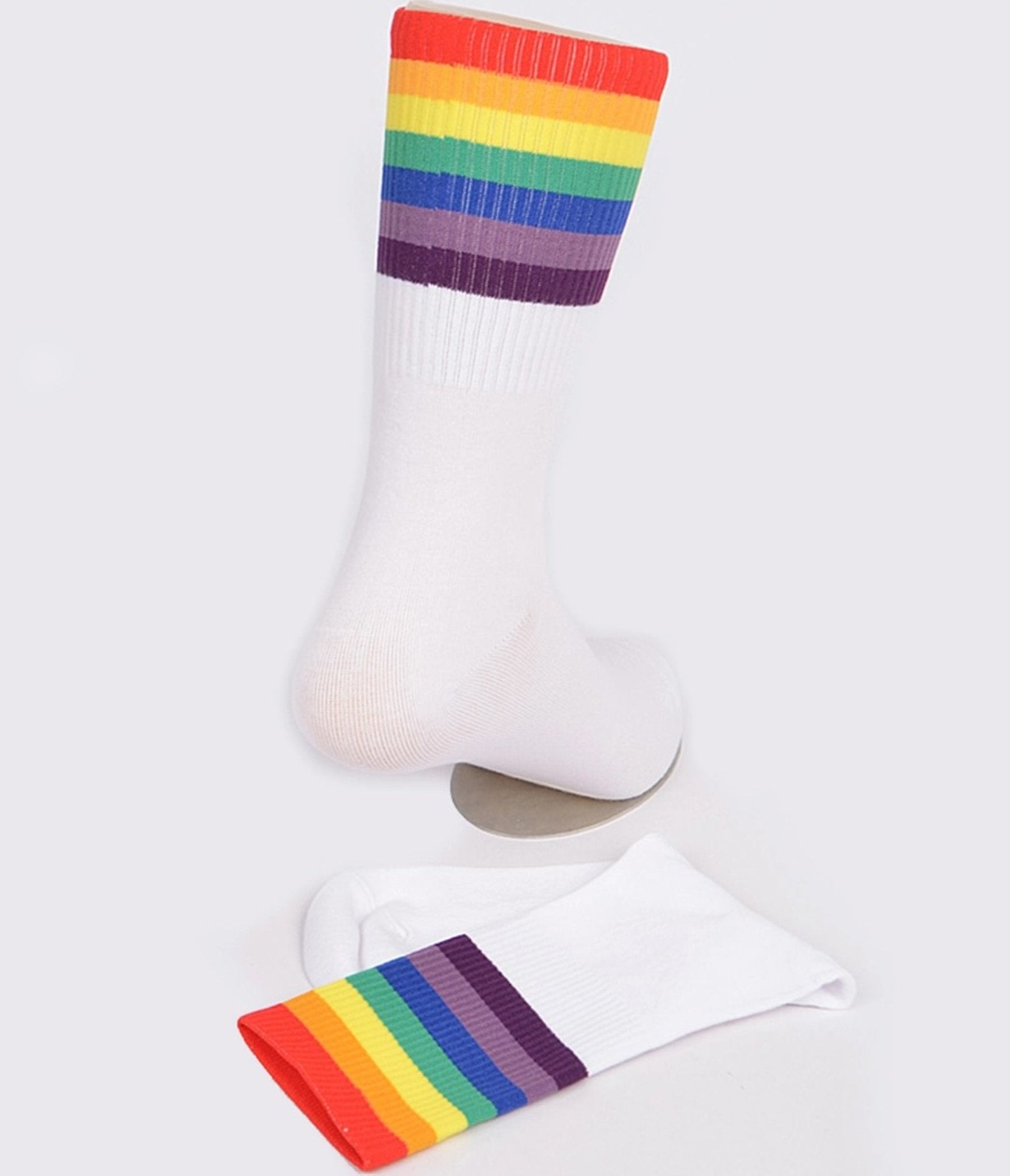 Rainbow Trim & White Crew Socks - Unique Vintage - Womens, ACCESSORIES, JEWELRY