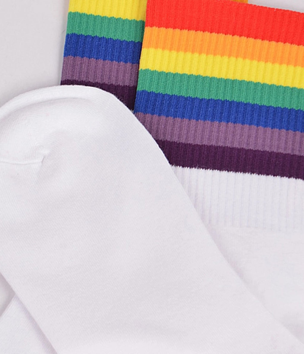 Rainbow Trim & White Crew Socks - Unique Vintage - Womens, ACCESSORIES, JEWELRY
