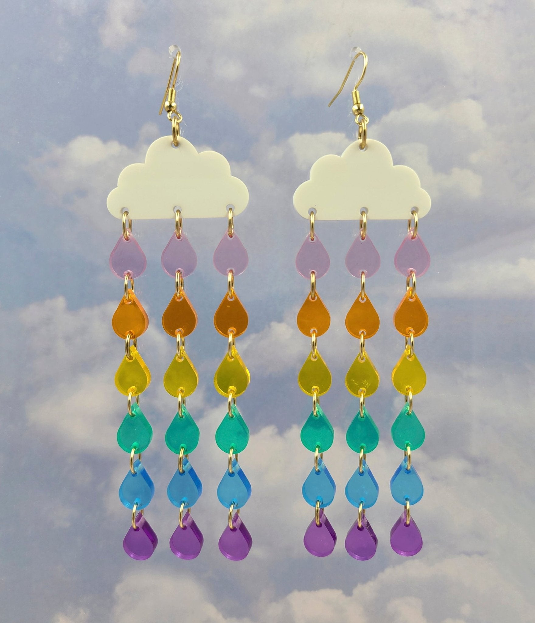 Raining Rainbow Cloud Earrings - Unique Vintage - Womens, ACCESSORIES, JEWELRY