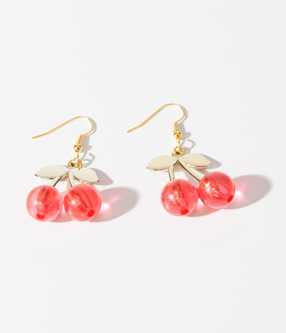 Red Acrylic Cherry Earrings - Unique Vintage - Womens, ACCESSORIES, JEWELRY