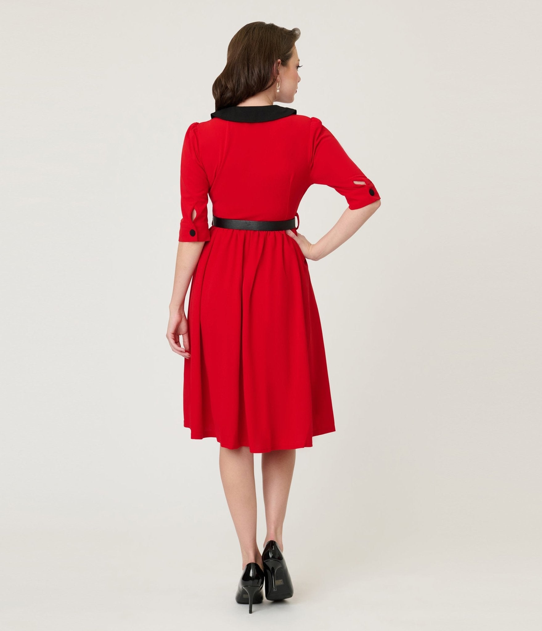 Red & Black Collared Swing Dress