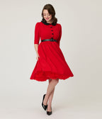 Red & Black Collared Swing Dress - Unique Vintage - Womens, DRESSES, FIT AND FLARE
