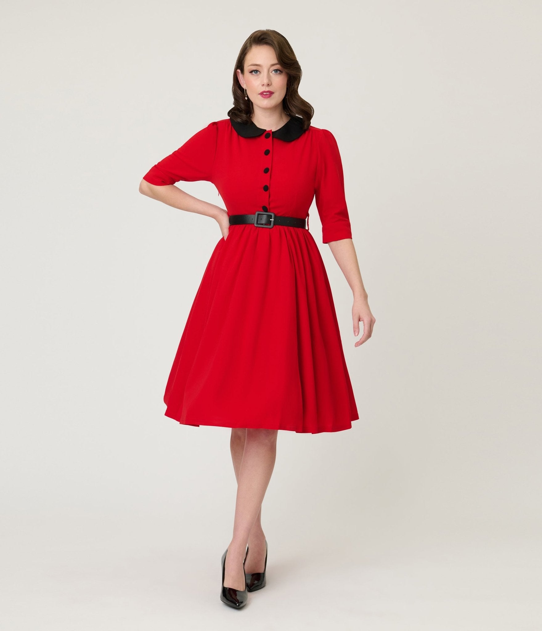 Red & Black Collared Swing Dress