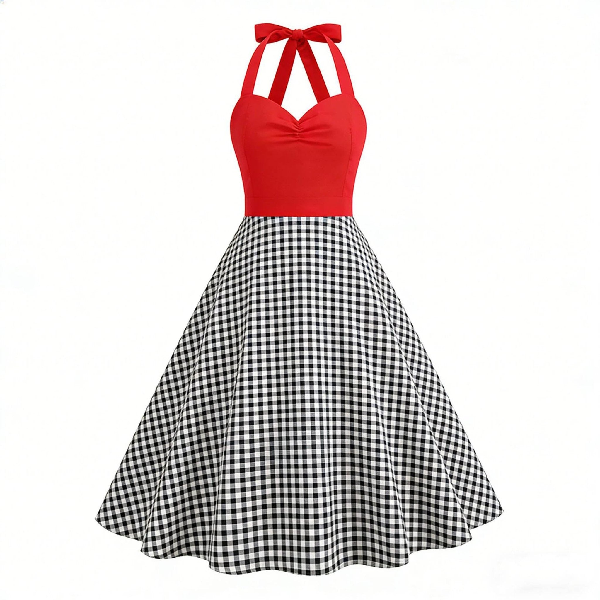 Red & Black Gingham Halter Swing Dress - Medium