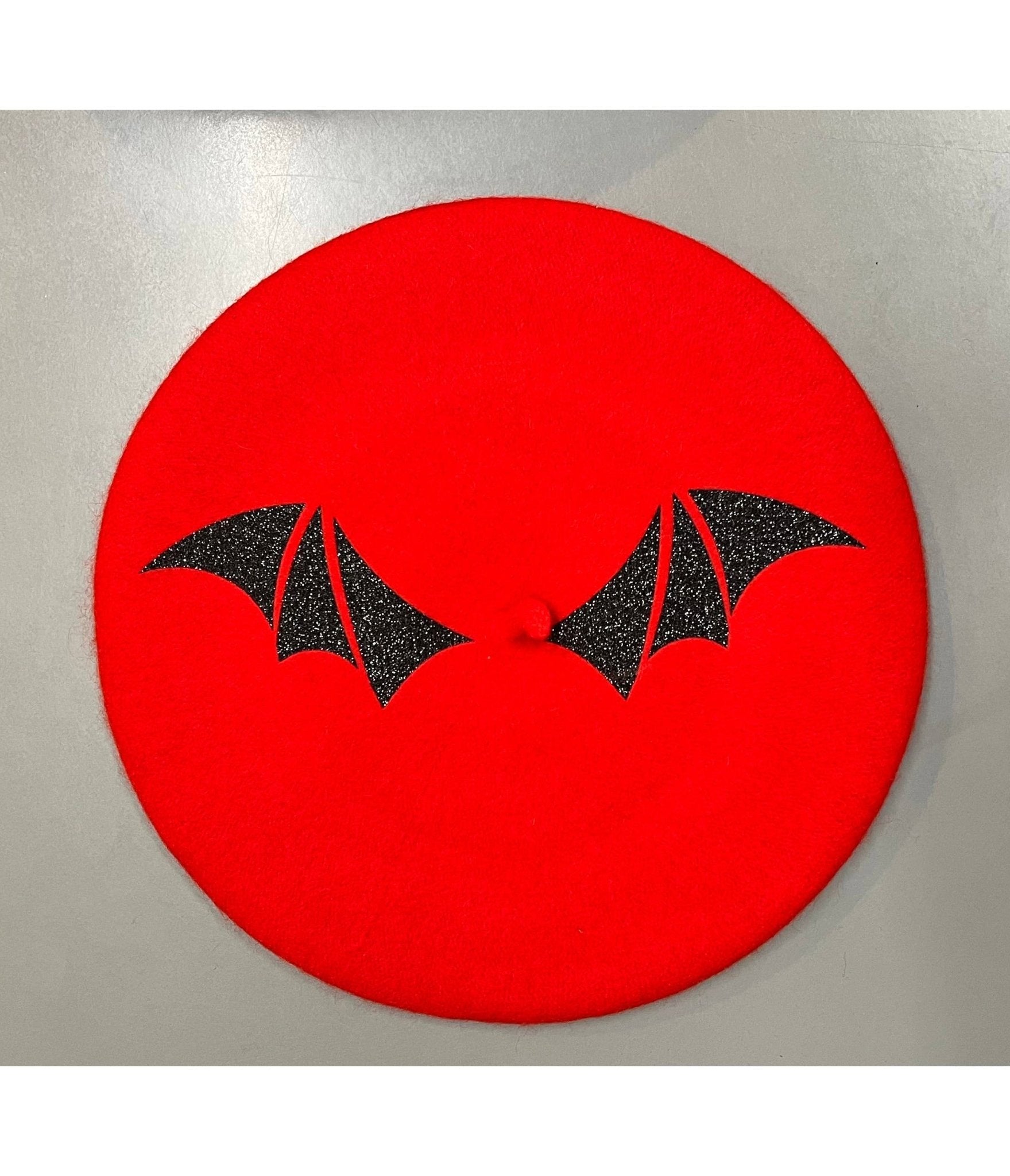Red & Black Glitter Bat Wings Beret - Unique Vintage - Womens, ACCESSORIES, HATS