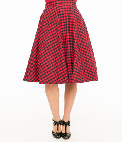 Red & Black Plaid Midi Skirt - Unique Vintage - Womens, BOTTOMS, SKIRTS