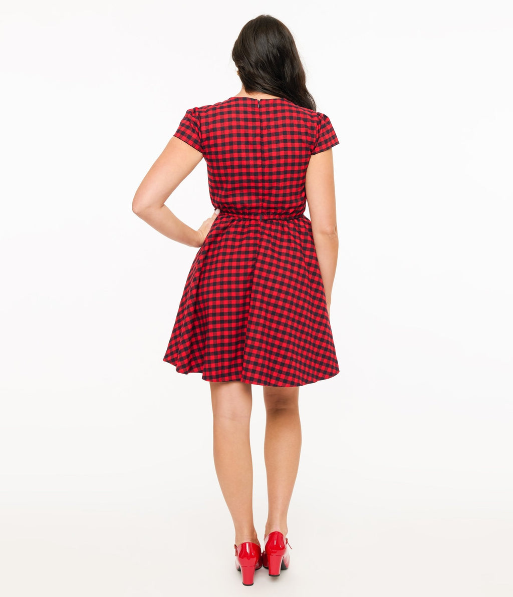 Red & Black Plaid Mini Dress - Unique Vintage - Womens, DRESSES, FIT AND FLARE