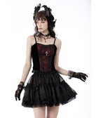 Red & Black Web Lace Corset Top - Unique Vintage - Womens, TOPS, WOVEN TOPS