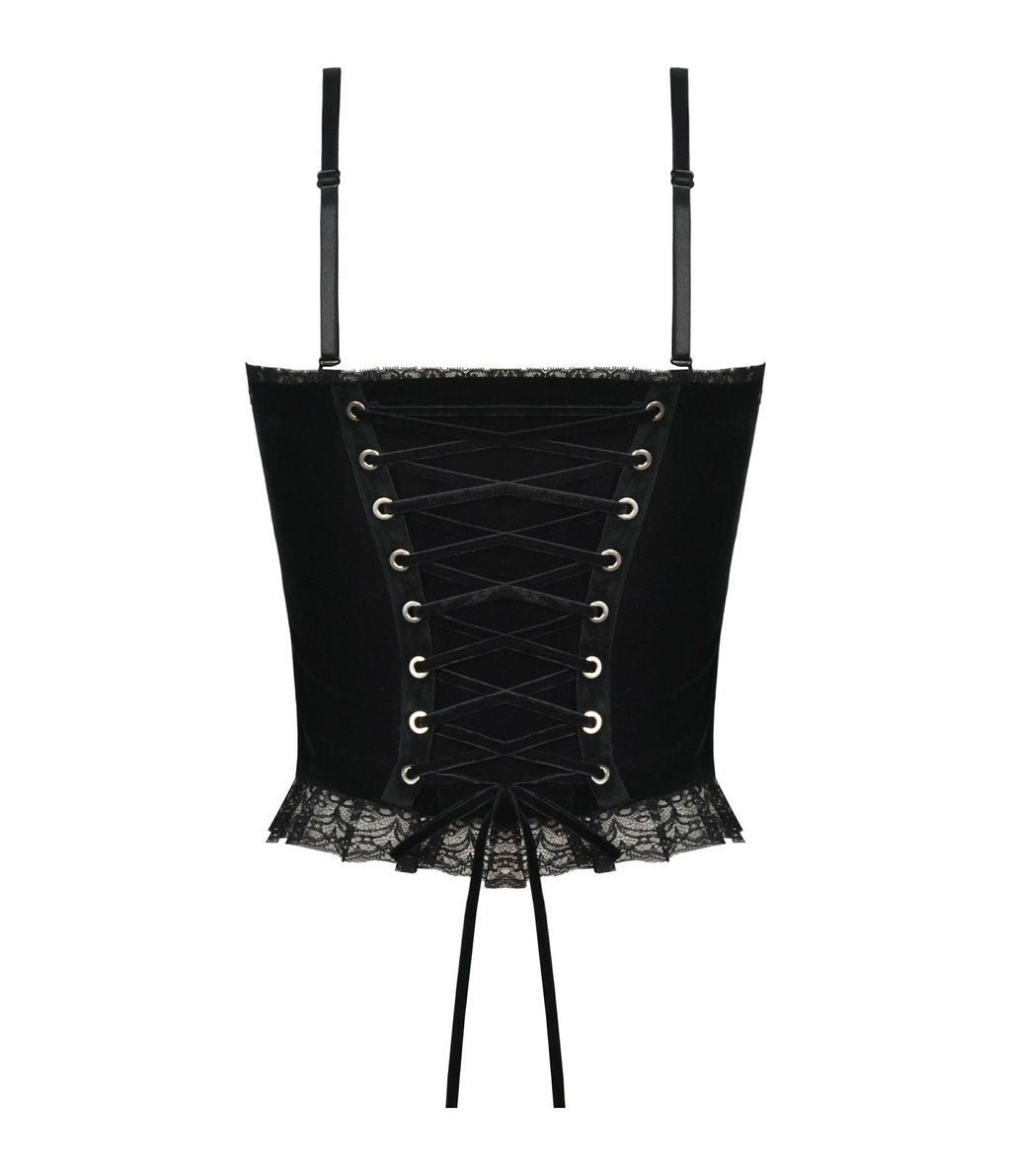 Red & Black Web Lace Corset Top - Unique Vintage - Womens, TOPS, WOVEN TOPS