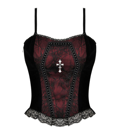 Red & Black Web Lace Corset Top - Unique Vintage - Womens, TOPS, WOVEN TOPS