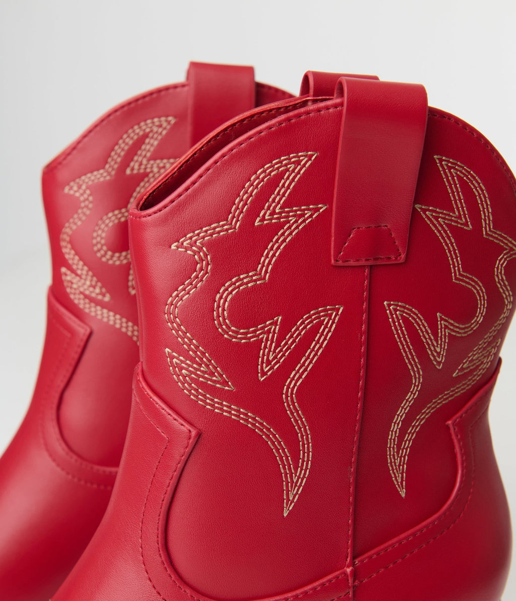 Red Blazing Leather Cowboy Boot - Unique Vintage - Womens, SHOES, BOOTS
