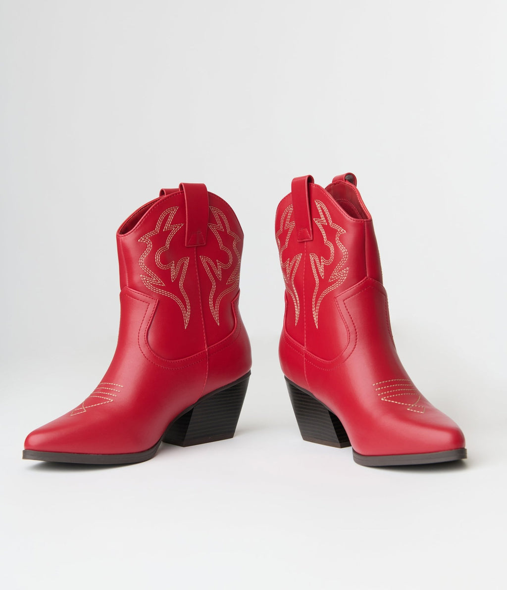 Red Blazing Leather Cowboy Boot - Unique Vintage - Womens, SHOES, BOOTS