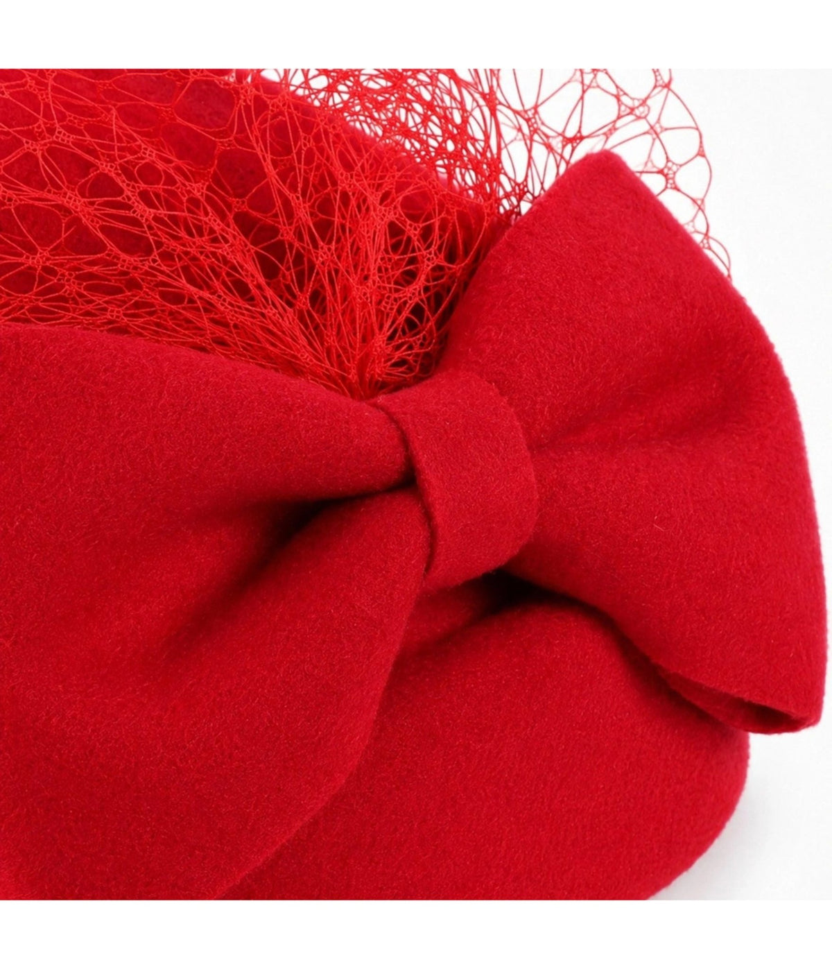 Red Bow Birdcage Veil Pillbox Fascinator Hat - Unique Vintage - Hats