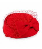 Red Bow Birdcage Veil Pillbox Fascinator Hat - Unique Vintage - Hats
