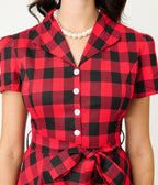 Red Buffalo Plaid Flare Dress - Unique Vintage - Womens, DRESSES, SWING