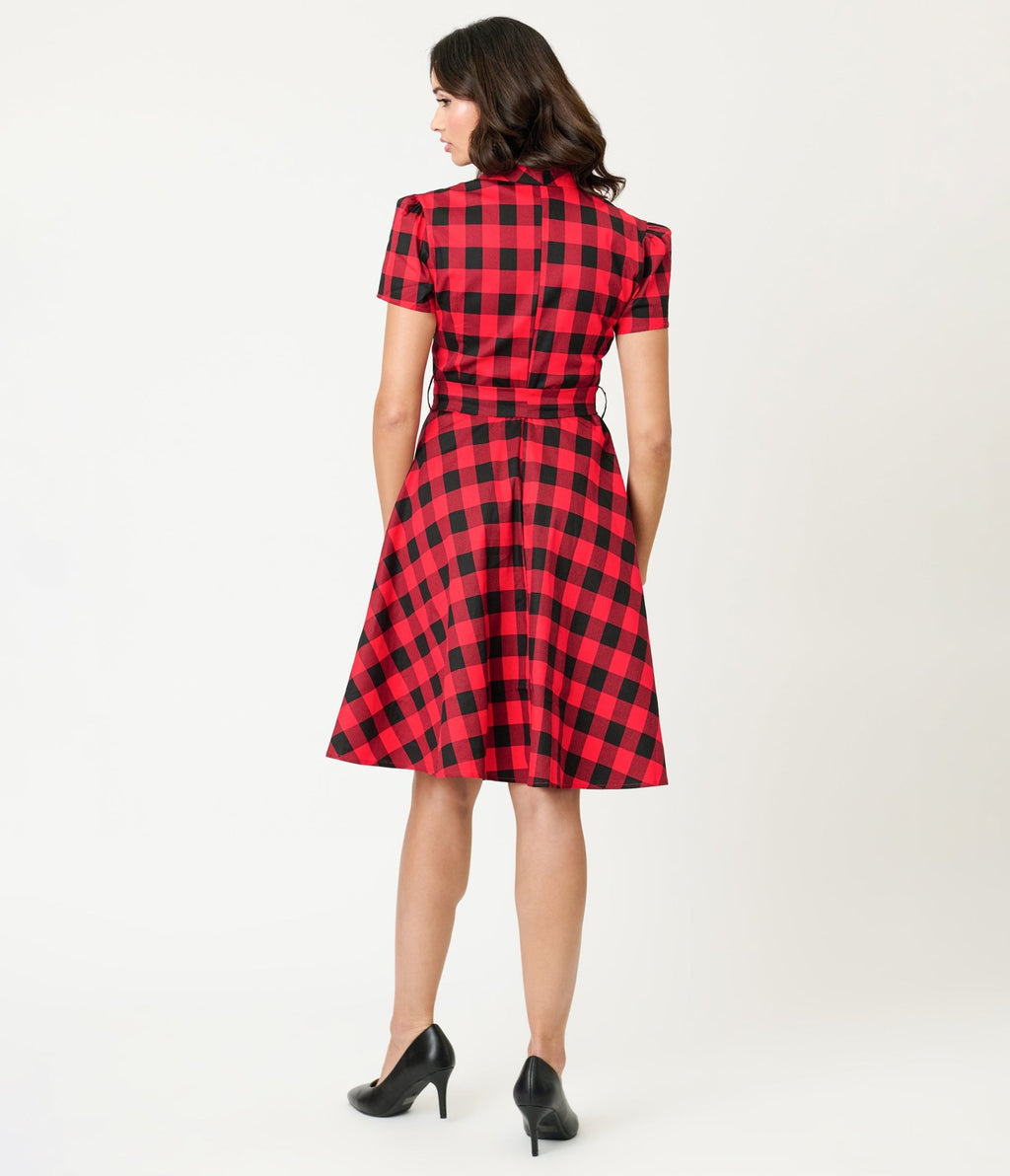 Red Buffalo Plaid Flare Dress - Unique Vintage - Womens, DRESSES, SWING