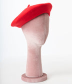 Red Classic Vintage Parisian Beret - Unique Vintage - Womens, ACCESSORIES, HATS