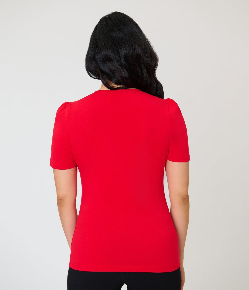 Red Cut Out Button Top - Unique Vintage - Womens, TOPS, SHIRTS