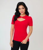 Red Cut Out Button Top - Unique Vintage - Womens, TOPS, SHIRTS