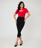 Red Cut Out Button Top - Unique Vintage - Womens, TOPS, SHIRTS