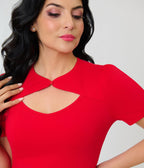 Red Cut Out Button Top - Unique Vintage - Womens, TOPS, SHIRTS
