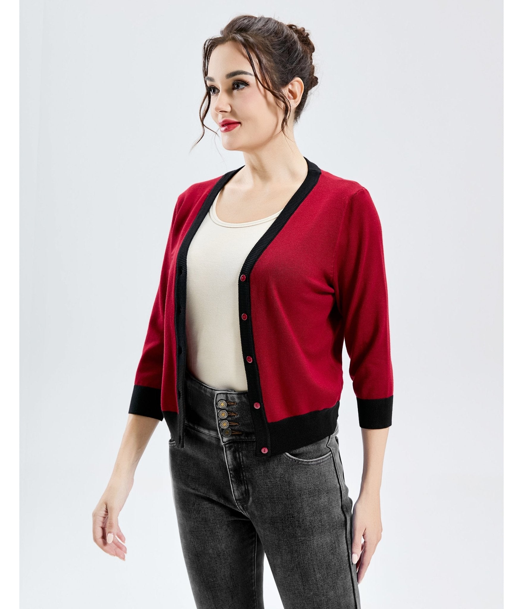 Red Dancing Calavera Skye Cardigan - Unique Vintage - Womens, TOPS, SWEATERS