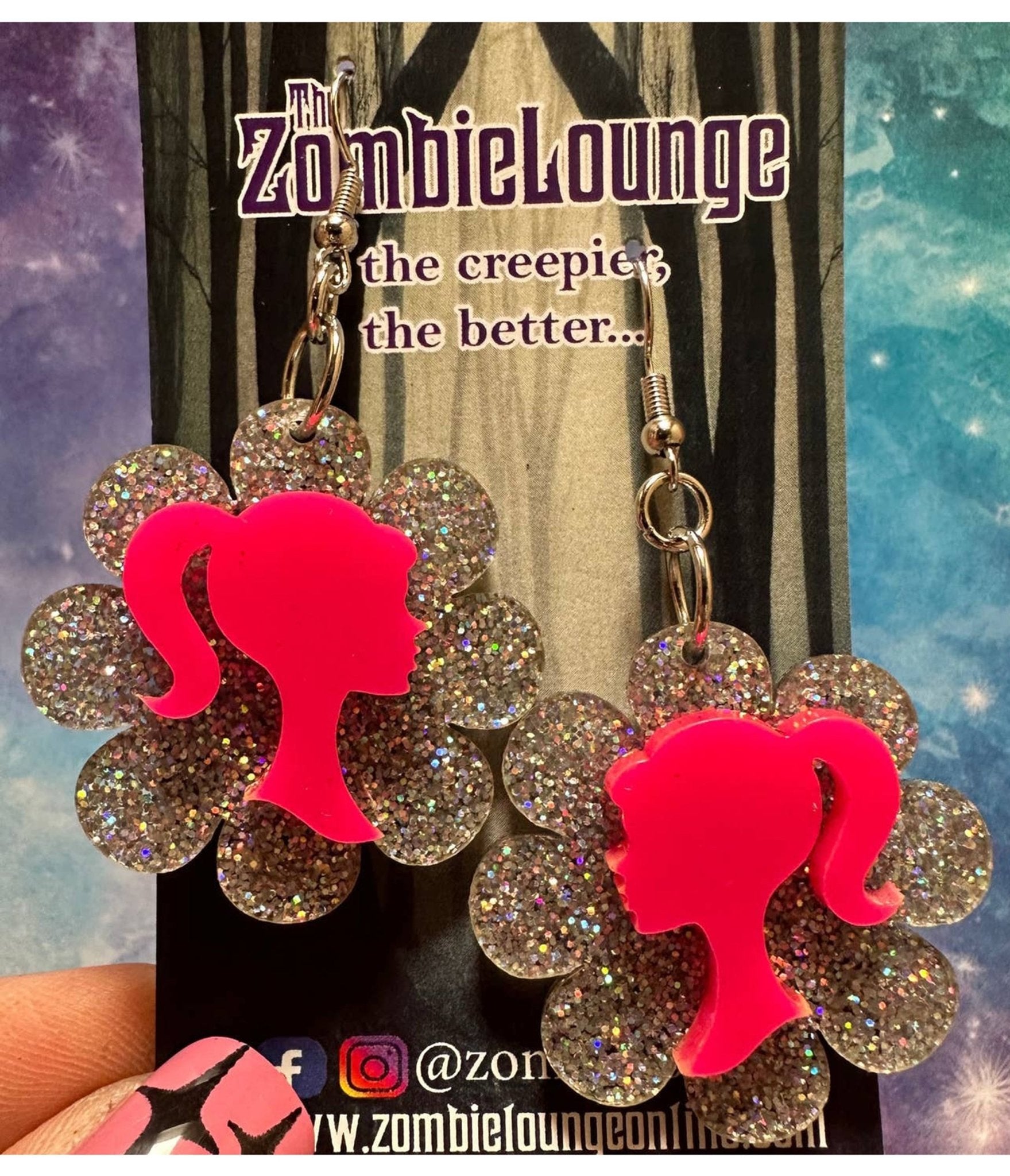 Red Doll Silhouette Flower Earrings - Unique Vintage - Womens, ACCESSORIES, JEWELRY