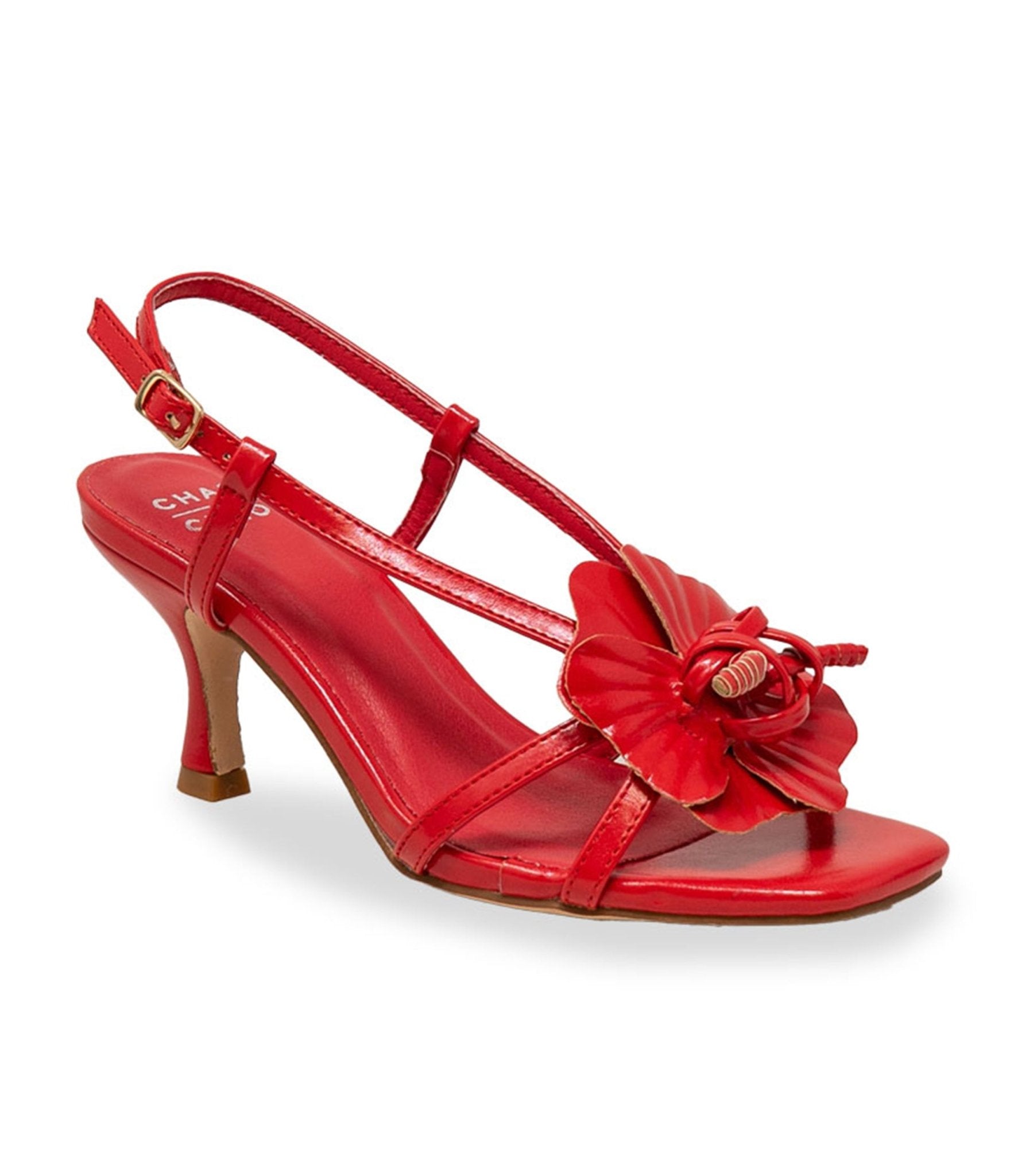 Red Floral Leatherette Slingback Heels - Unique Vintage - Womens, SHOES, HEELS