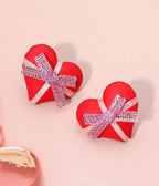 Red Gift Wrapped Heart Stud Earrings - Unique Vintage - Womens, ACCESSORIES, JEWELRY