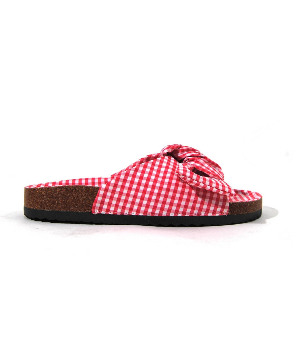 Red Gingham Bow Sandals - Unique Vintage - Womens, SHOES, SANDALS