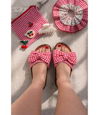 Red Gingham Bow Sandals - Unique Vintage - Womens, SHOES, SANDALS